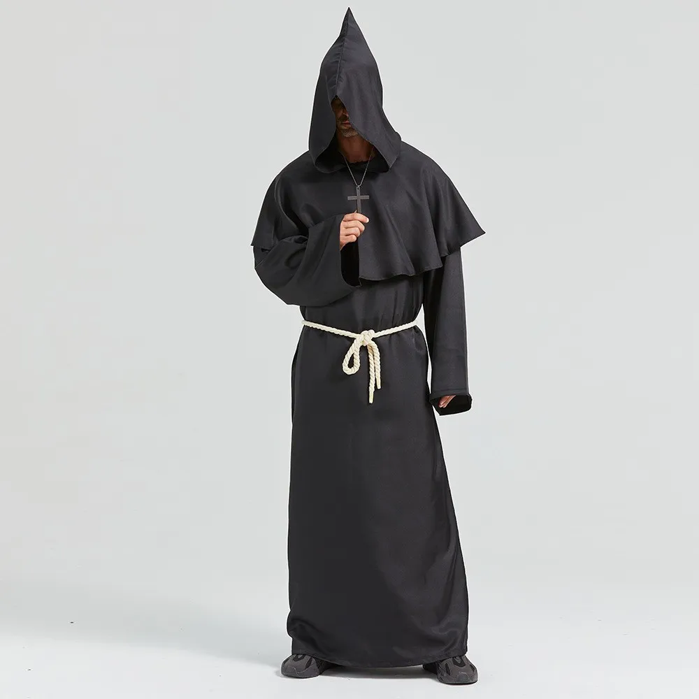 Średniowieczny strój mnicha, czarodzieja, księdza, kostium cosplay na Halloween, strój Ducha Śmierci, długa szata, strój do odgrywania ról dla kobiet, etniczny strój sceniczny...