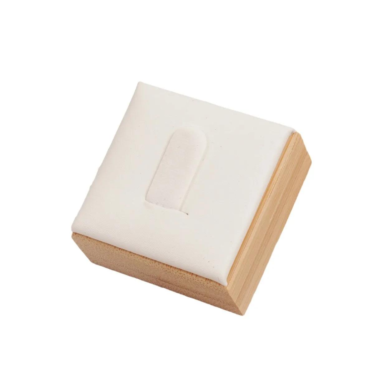 Wooden Bamboo Ring Holder Square Single Display Stand With Velvet Mat Jewelry Storage Tray For Jewelry Shop
