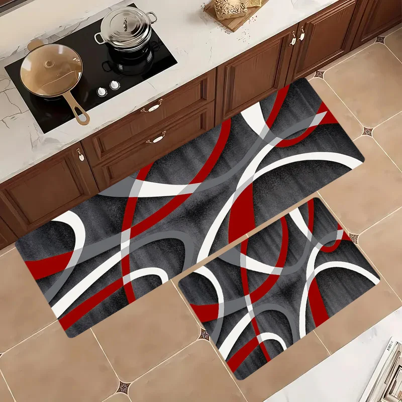 Abstract Line 1/2/3pcs Set Area Rug Decorating Kitchen Floor Mat Matching Bedroom Living Room Laundry Soft Doormat