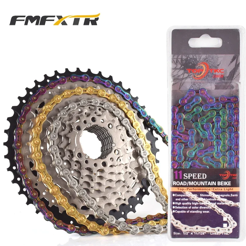 FMFXTR Bicycle Chain 6 7 8 9 10 11 Speed Velocidade Titanium Plated TI Gold Silver Mountain Road Bike MTB Chains Part 116 Links