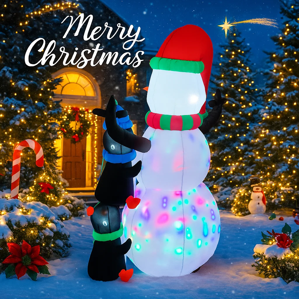 5.9FT Snowman Penguins Stack Inflatable Christmas Decorations Xmas Ornaments Lights Outdoor Home Yard Holiday Party Decor Toys