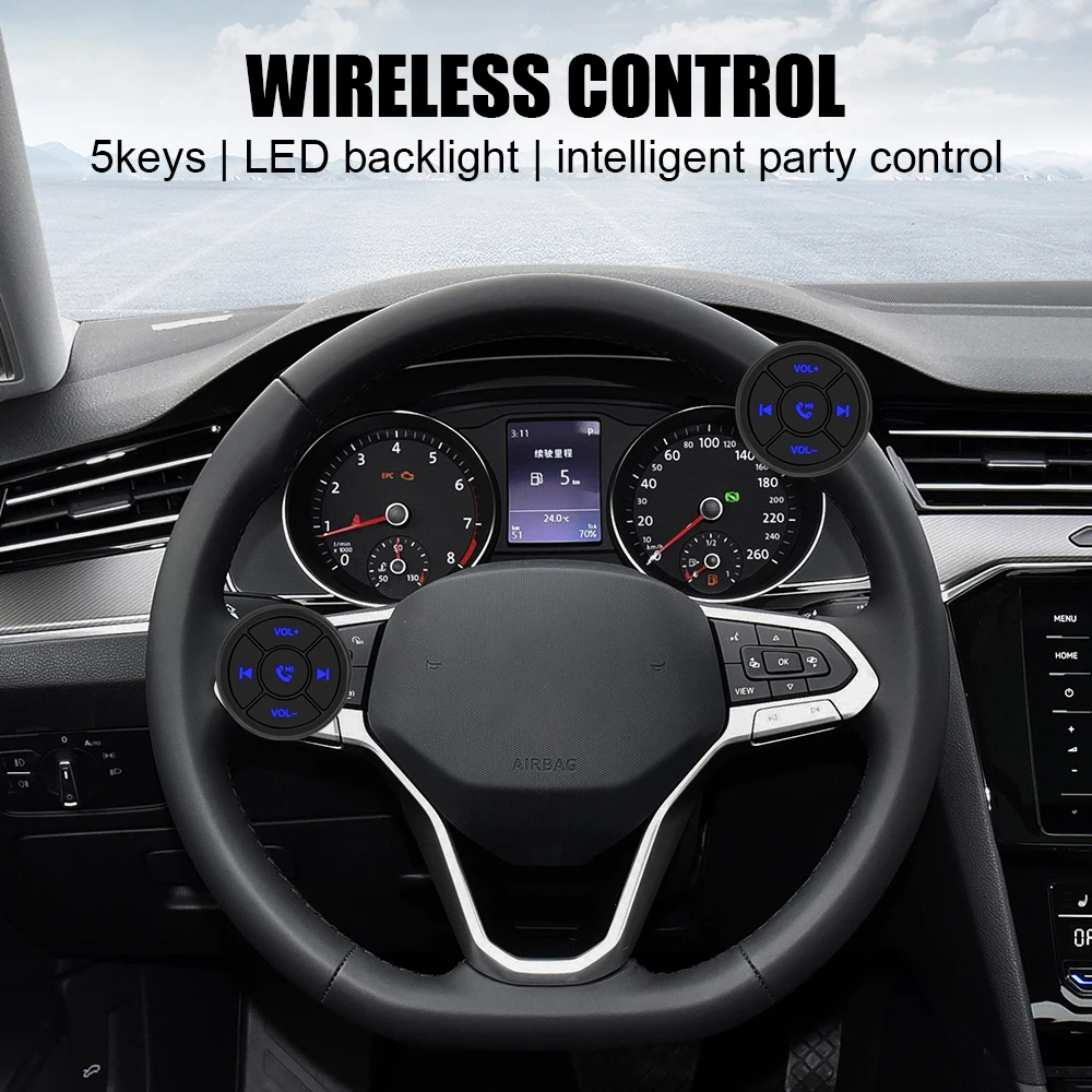 5 Keys Car Steering Wheel Buttons Bluetooth Remote Controller Motorcycle Switch For IOS Android Phone Auto Audio Radio Control