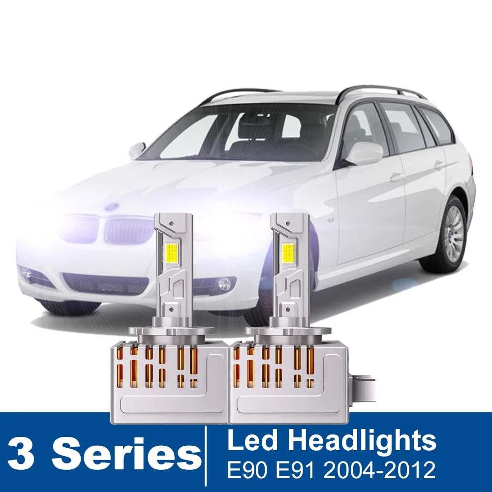 

2Pcs Led Headlight Bulb For BMW 3 Series E90 E91 Touring 2004-2012 6000K High Low Beam (Only fit original bulb is Xenon）