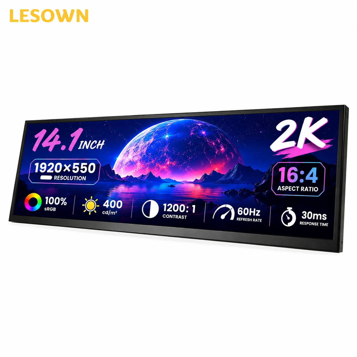 LESOWN 14.1" Slim Mobile Touch Monitor 60Hz High Brightness 1200:1 External Screen Plug & Play for MacBook