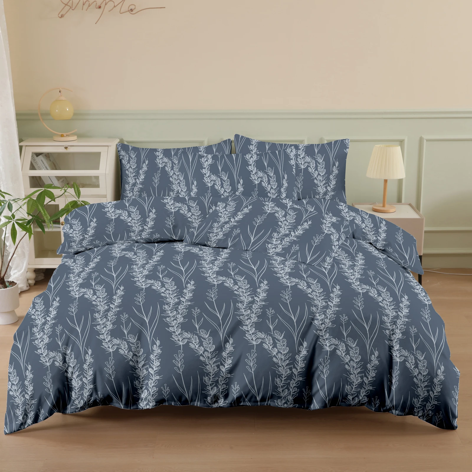 Printed Three-Piece Duvet Cover Set (2 Pillowcases + 1 Duvet Cover) Polyester Plant Vine Pattern Printed Bedspread 3-Piece Set Ultra Soft and Comfortable Polyester Breathable Bedding Duvet Set Suitable for Bedrooms and Guesthouses (Bedspread + Pillowcases, Without Quilt and Pillow Core) Zippered Duvet Cover + Pocket Pillowcase
