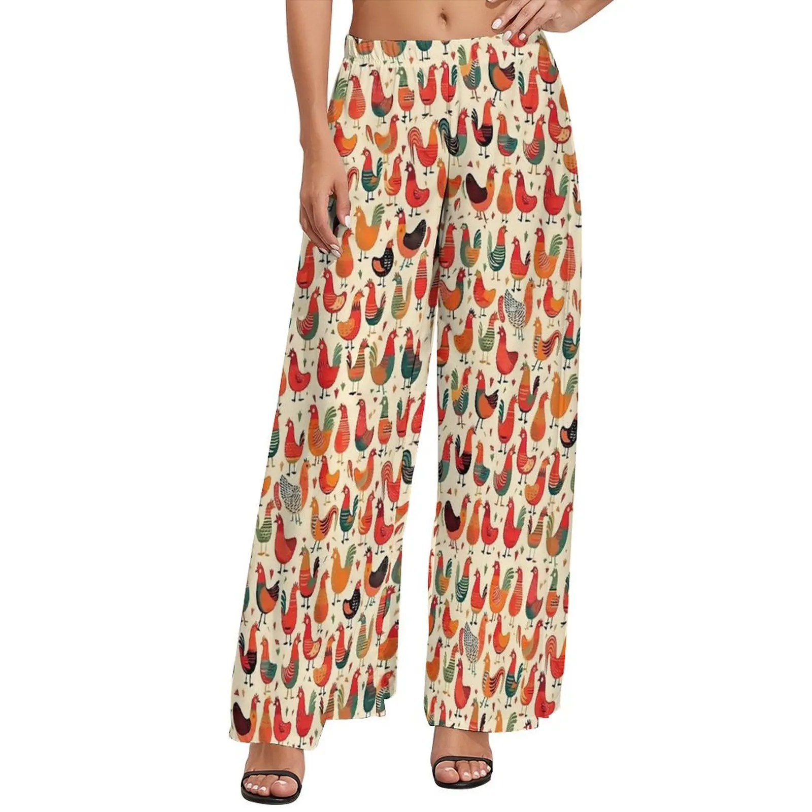 

Chickens Rooster Vintage Straight Pants Casual Wide Leg Pants Women Oversized Streetwear Graphic Trousers