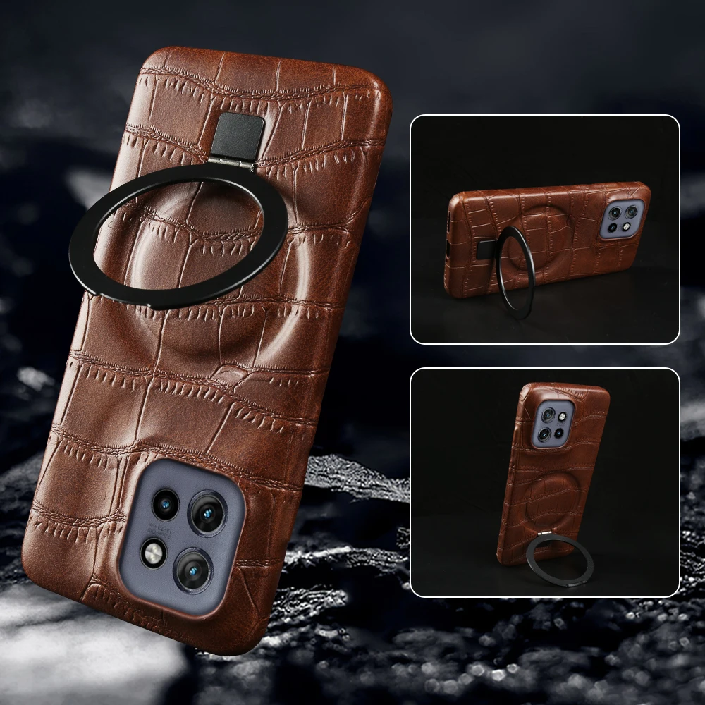 For Magsafe Bracket Crocodile Leather Case For Motorola Moto Edge 50 X50 Ultra Neo Fusion Pro G85 Magnetic Phone Case Back Cover