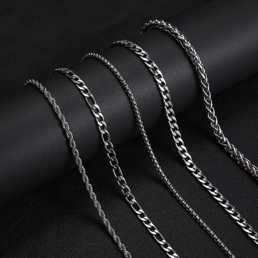 Skyrim Basic Punk Stainless Steel Necklace for Men Women 60 cm Long Rope Figaro Cuban Chain for Pendant Jewelry Wholesale