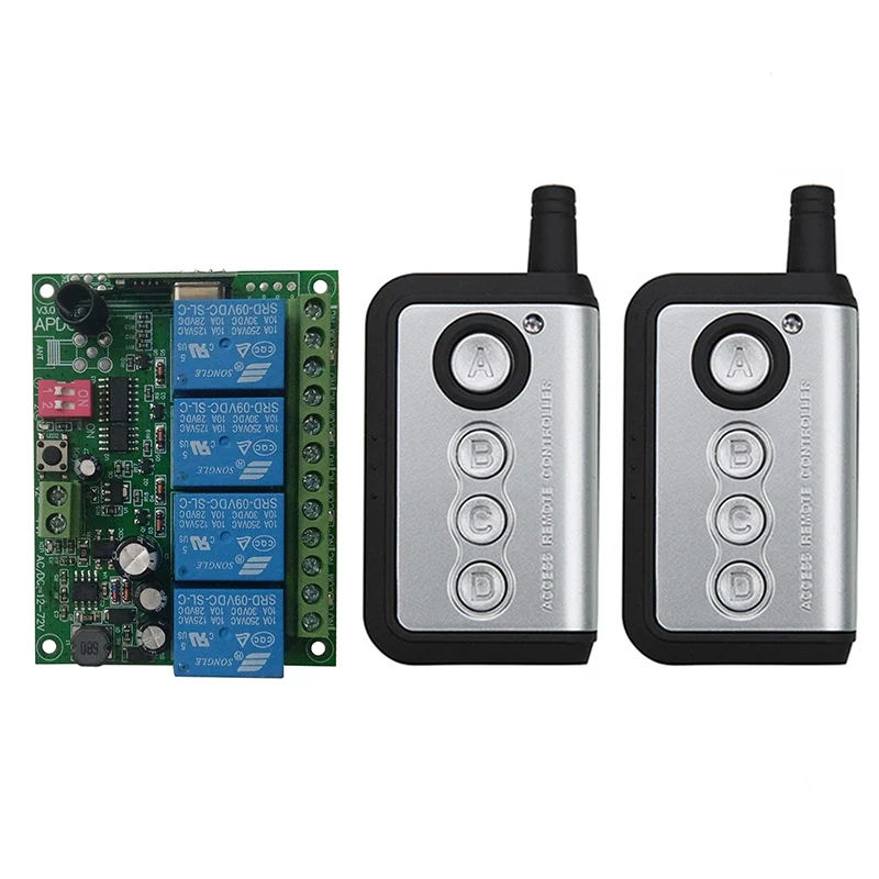 

500M 433Mhz Universal Wireless Remote Control Switch DC 12V 24V 4CH Relay Radio Receiver Module With Remote Control Transmitters