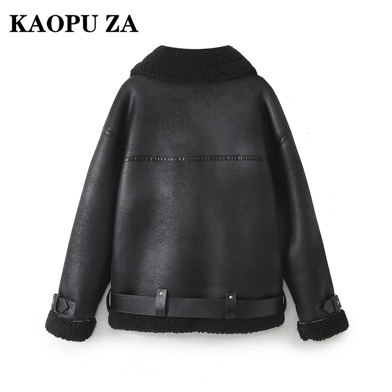 Kapu za 2024 nova mulher outono/inverno casual turn-down colarinho manga longa jaqueta casaco feminino vintage cor sólida zíper cinto topo