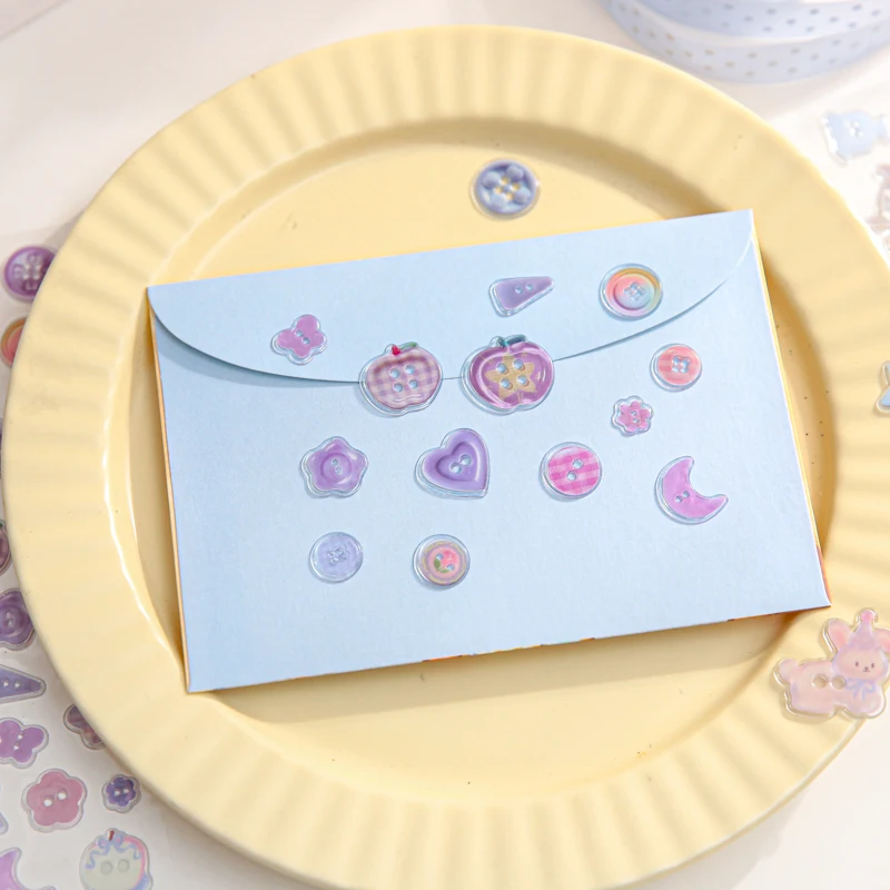 Mr.Paper 2 Packs Epoxy Resin Stickers Cute Cartoon Button Shape 3D Decals DIY for Journal Phone Case Scrapbook Collage view 6