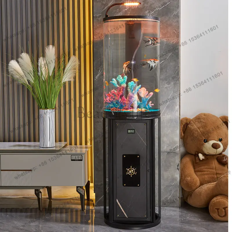 LJYNew fish tank living room office water-free vertical fish tank small bottom filter floor all-in-one machine