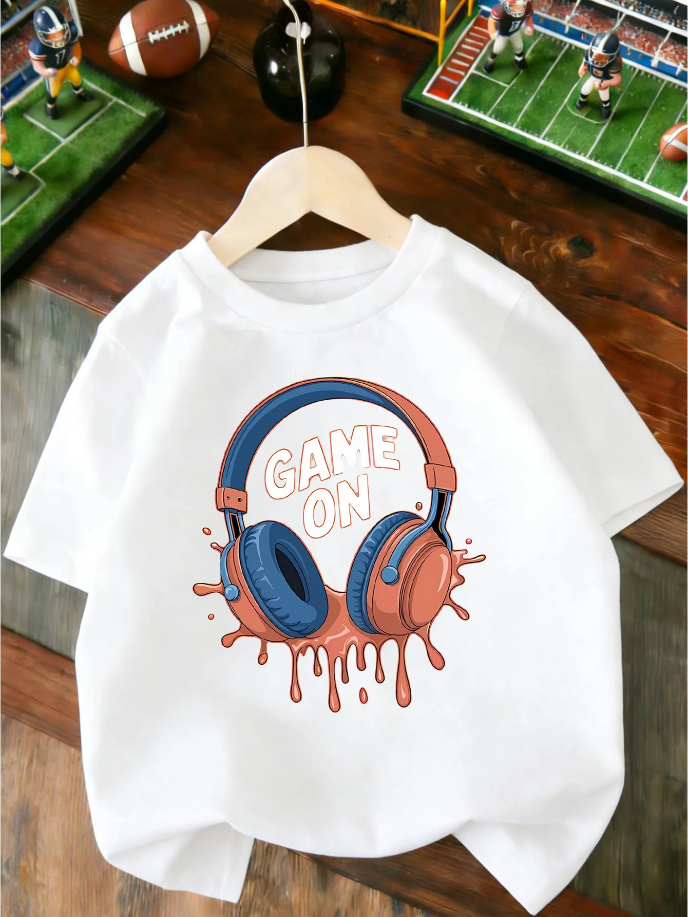 Colorful Drip Style Game Headphone Gamer Graphic T Shirt Boys Girls Casual Short Sleeve Tee Family Matching Kids Cotton Tops