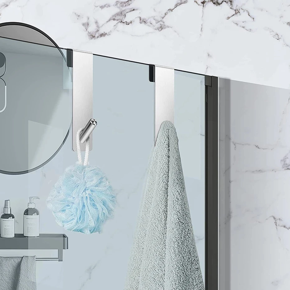 Bathroom Frameless Glass Door Hook Shower Door Hook Towel Rack Removable Stainless Steel Back Type Hanging Holder Hanger