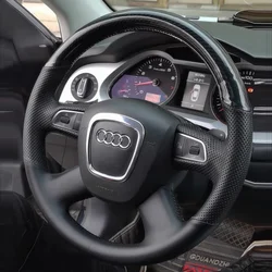100% Fit For Audi A4 B7 B8 A6 C6 Q5 Q7 2004-2011 Hand-stitched carbon fiber Genuine Leather car steering wheel cover