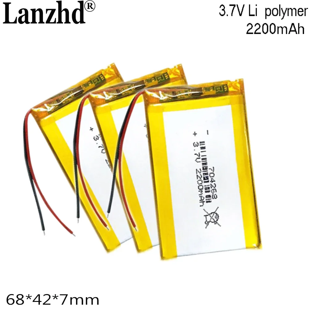 3.7V Li polymer Lithium battery For Walkie Talkie Bluetooth Stereo heating glove Rechargeable battery 704268 2200mah