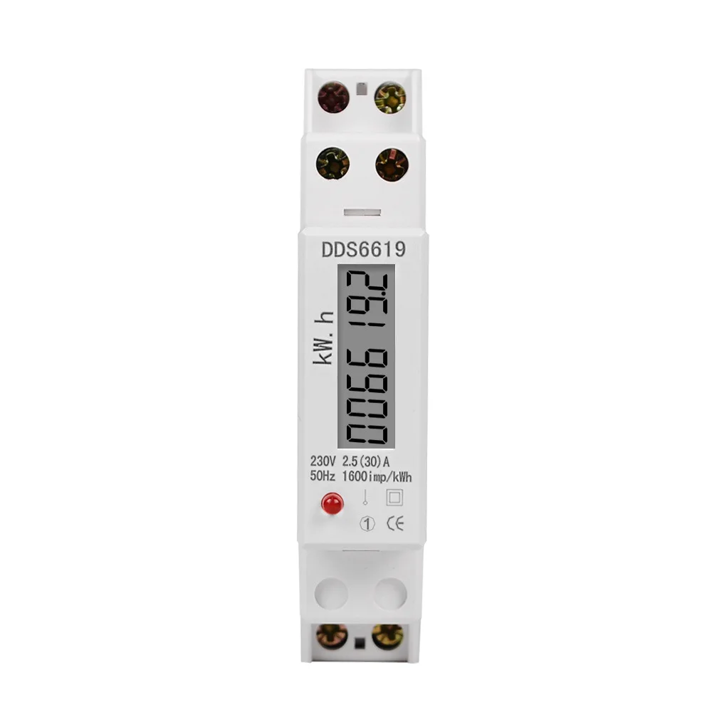 DDS6619-002 Rail Type Elektrische Energie Meter 1P 30a 60a 230V Wattuur Digitale Display Eenfasige Energiemeter Tester