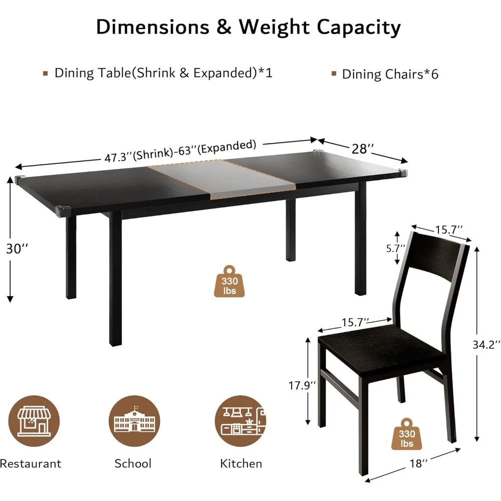 7-Piece Dining Table & Chairs Set for 4-6, 63