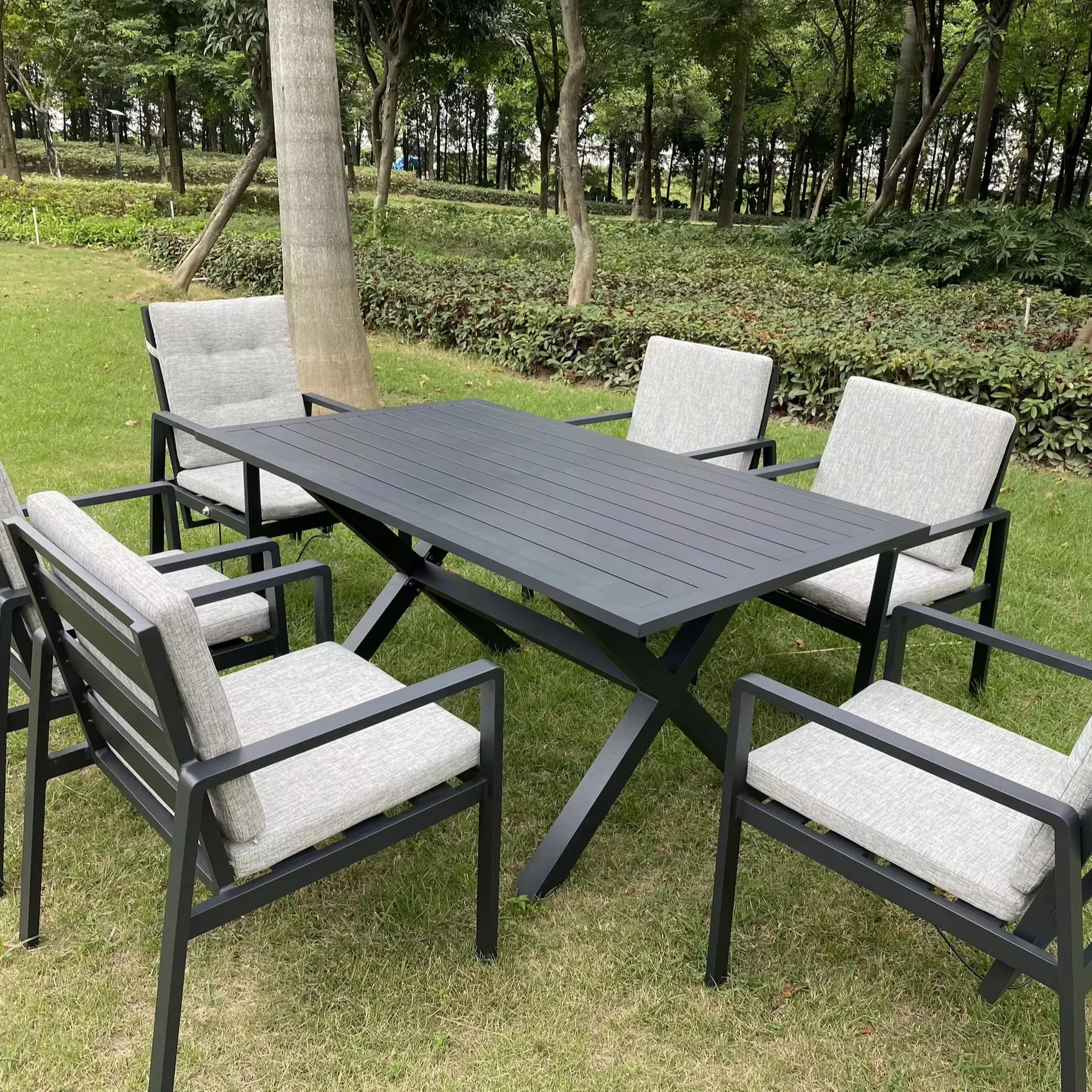 

Luxury 6 person outdoor dining outdoor lounge furniture aluminium grey outdoor furniture chair and table