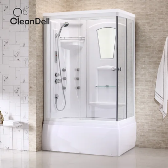 Rectangle Integral Shower Room Simple Room, White Steam Bath Room Curved High And Low Basin Bathroom