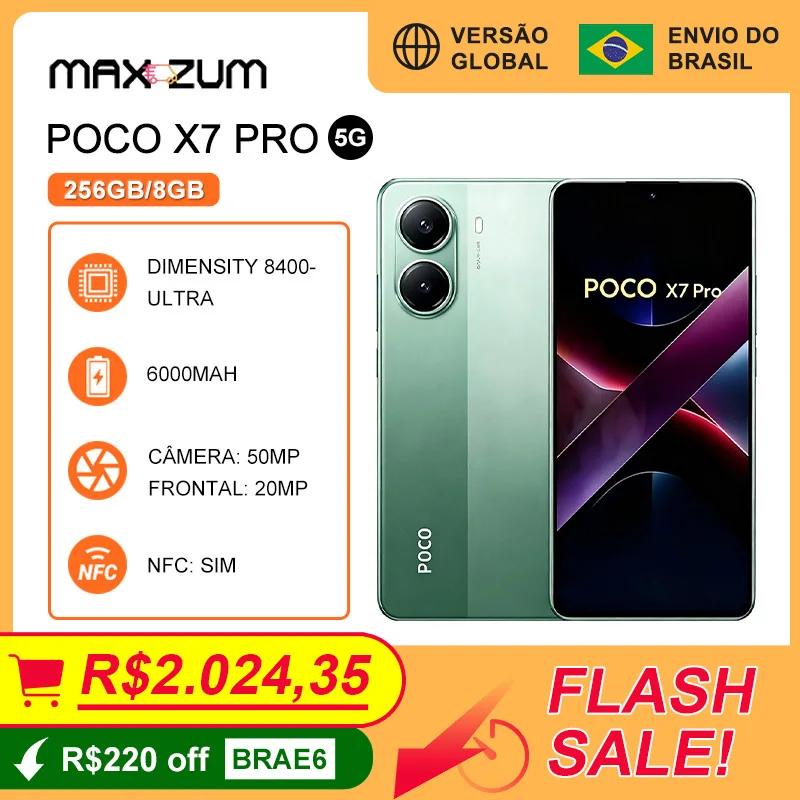Poco X7 PRO 5G 256GB e 8GB RAM, Telefone com Processador Dimensity 8400-Ultra, Câmera de 50MP, Bateria de 6000mAh