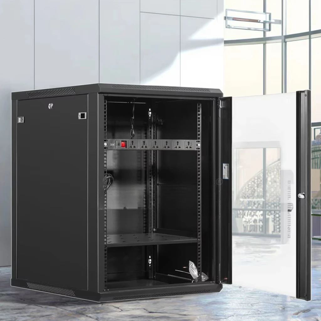 #￥for19 Inch Wall Mount Network Cabinet 4U-22U, Server Rack with Glass Door & Cooling Fan for Data Center/Telecom Use