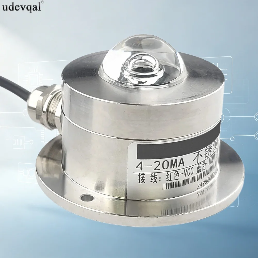Illuminance Sensor Brightness Detector Transmitter Probe Stainless Steel Industrial Grade High Precision RS485 4-20mA 0-10V