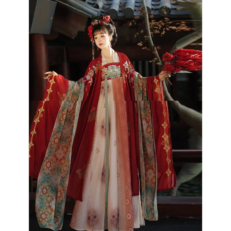 Elegant Tang-style embroidered Hanfu, orthodox chest-length skirt, light and large-sleeved shirt, girl's gentle ancient clothing
