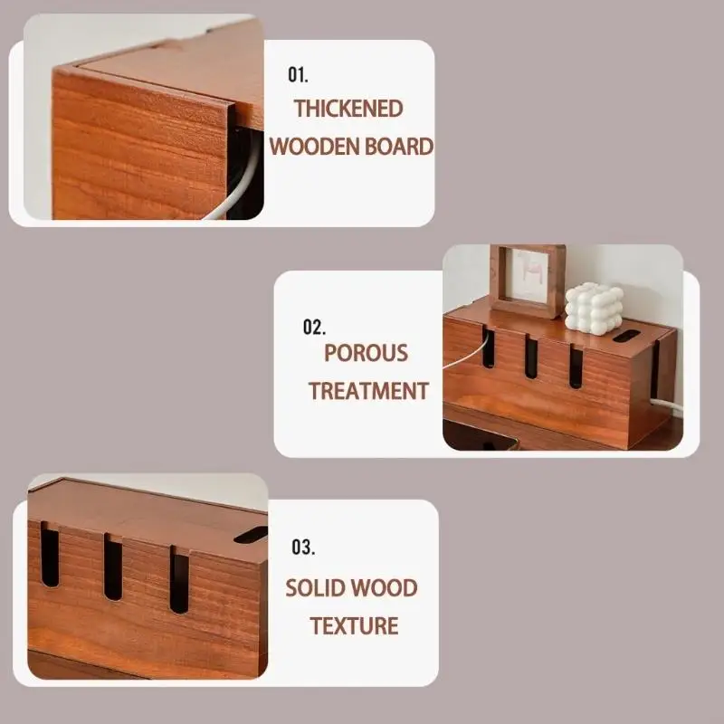 Elegante Kabelbox aus Holz, die unordentliche Kabel abdeckt und gleichzeitig Erscheinungsbild in jedem Raum verbessert B03E – Detail 5