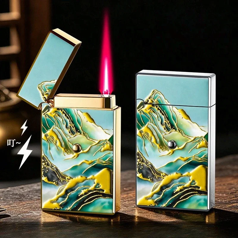 2026 New Metal Inflatable USB Charging Windproof Lighter Creative Butane Gas Inflatable China-Chic Lighter Smoking Accessories