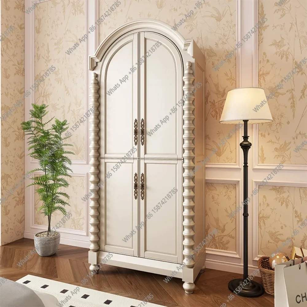 MX French American Cream Style All-solid Wood Wardrobe European Simple Household Small Apartment Bedroom Wardrobe