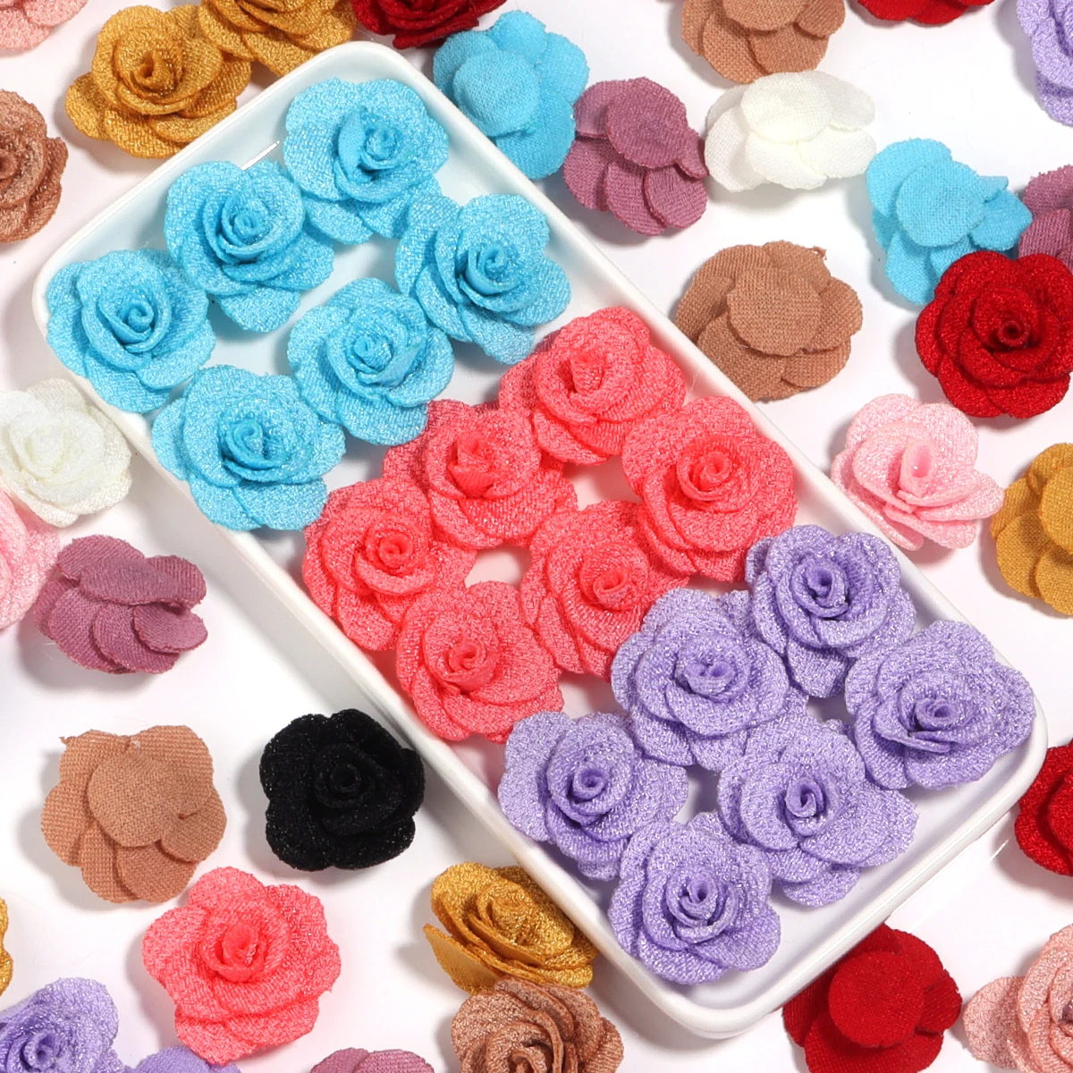 10Pcs 3cm Rose Flower Handmade Small Flowers Three-dimensional  DIY Clothes Hat Headwear Hair Clips Accessories