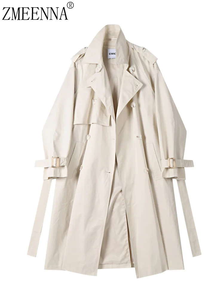 

ZMEENNA Women's Classic Double Breasted Trench Coat Long Sleeve Jacket With Belt Spring Fall Outerwear Top ZM4251