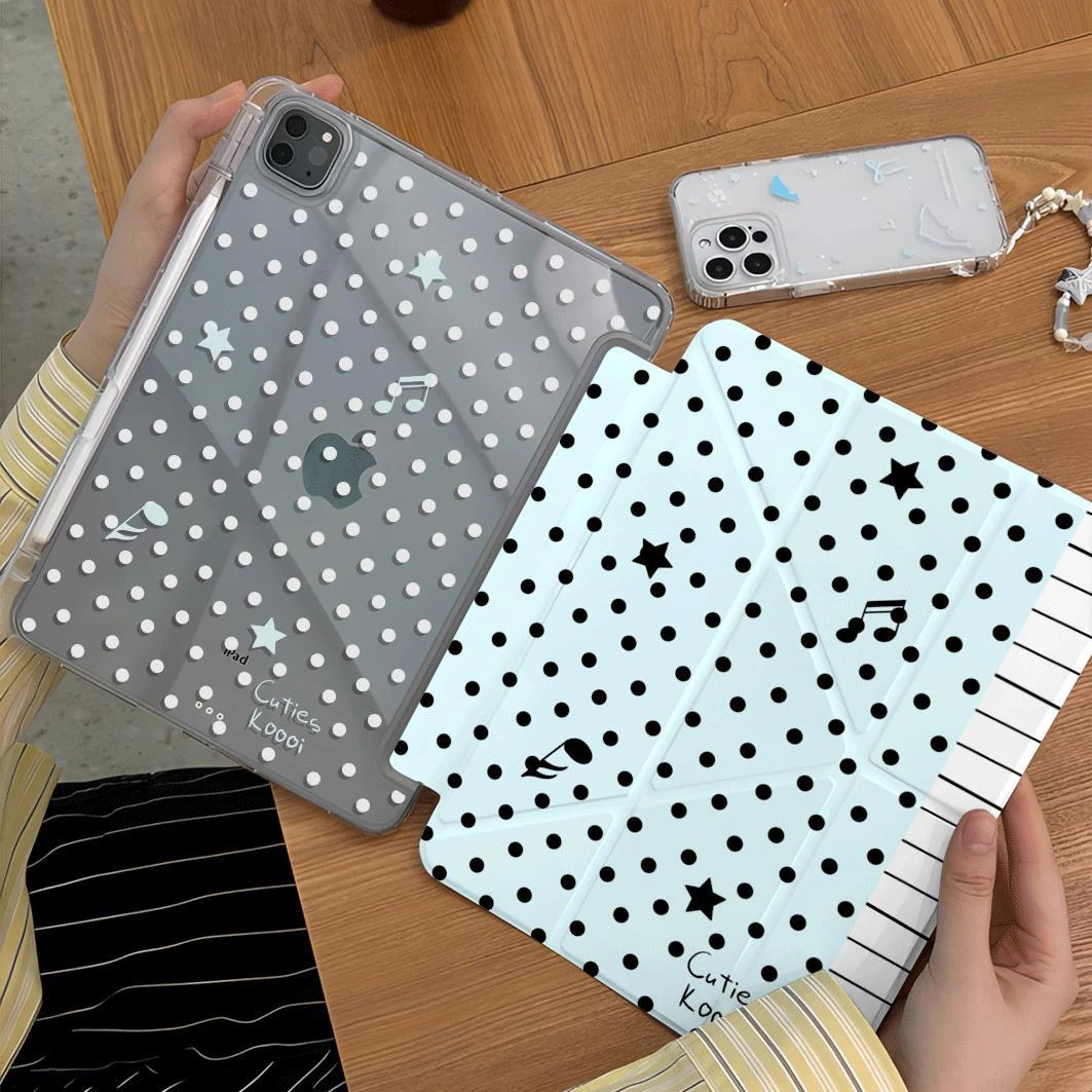 Blue Polka Dot Piano Note Tablet Case For iPad Pro 11 12.9 13 A16 M2 M4 M3 M5 Shell 9.7 5/6/7/8/9/10/11th Mini Air 3 4 5 6 Cover
