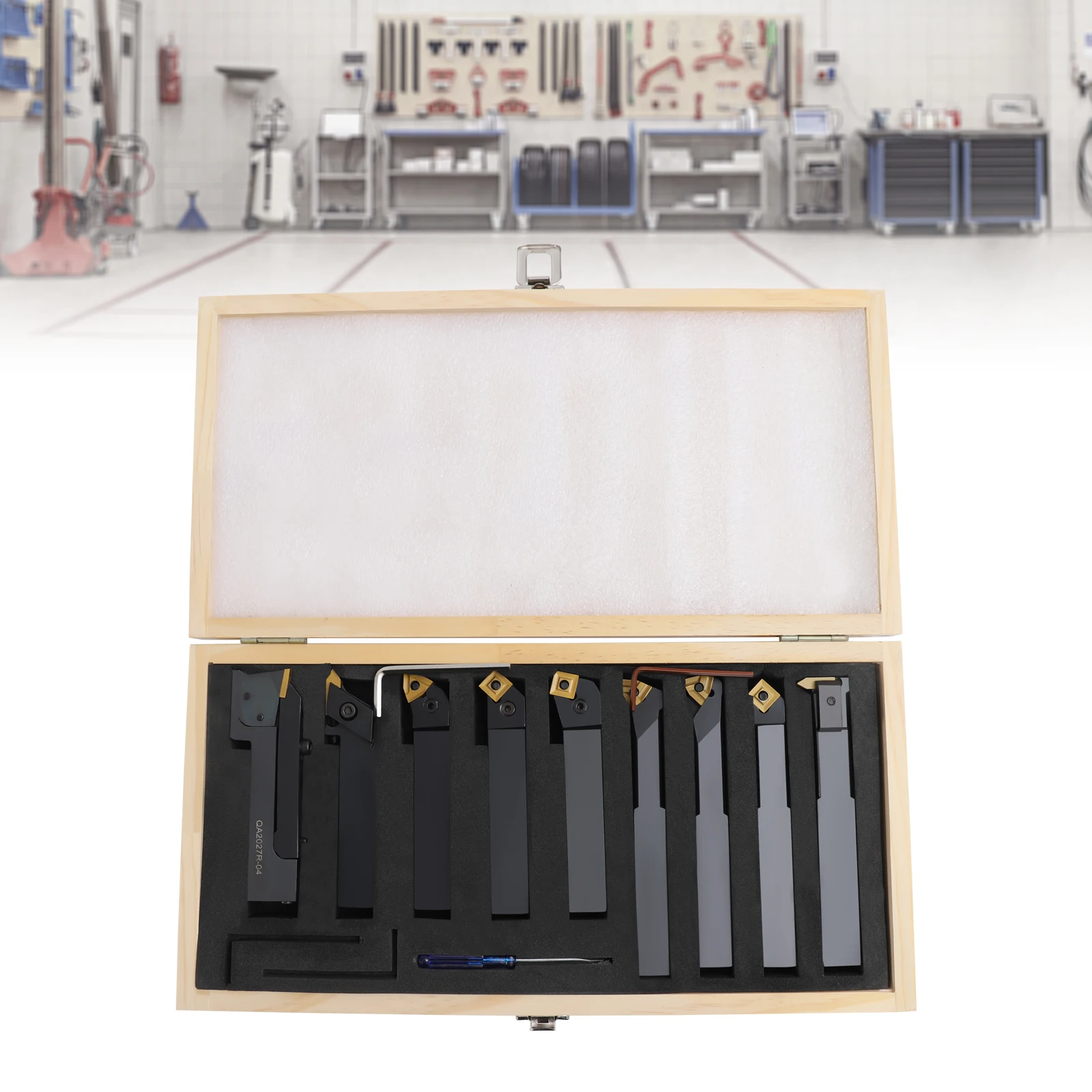 Set di 9 utensili da tornio con inserti intercambiabili, portautensili in acciaio per tornio con inserti in metallo duro e custodia portatile per tornitura, scanalatura e filettatura.