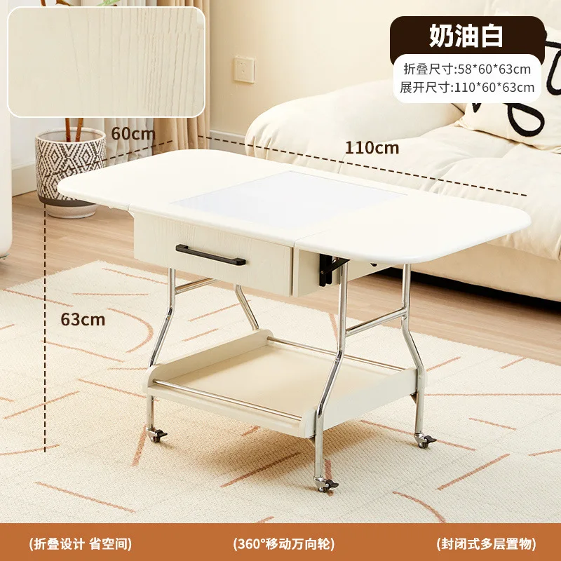 Retro Folding Solid Wood Mobile Coffee   Storage Trolley Antique Medieval Nordic Small Apartment Sofa Cart