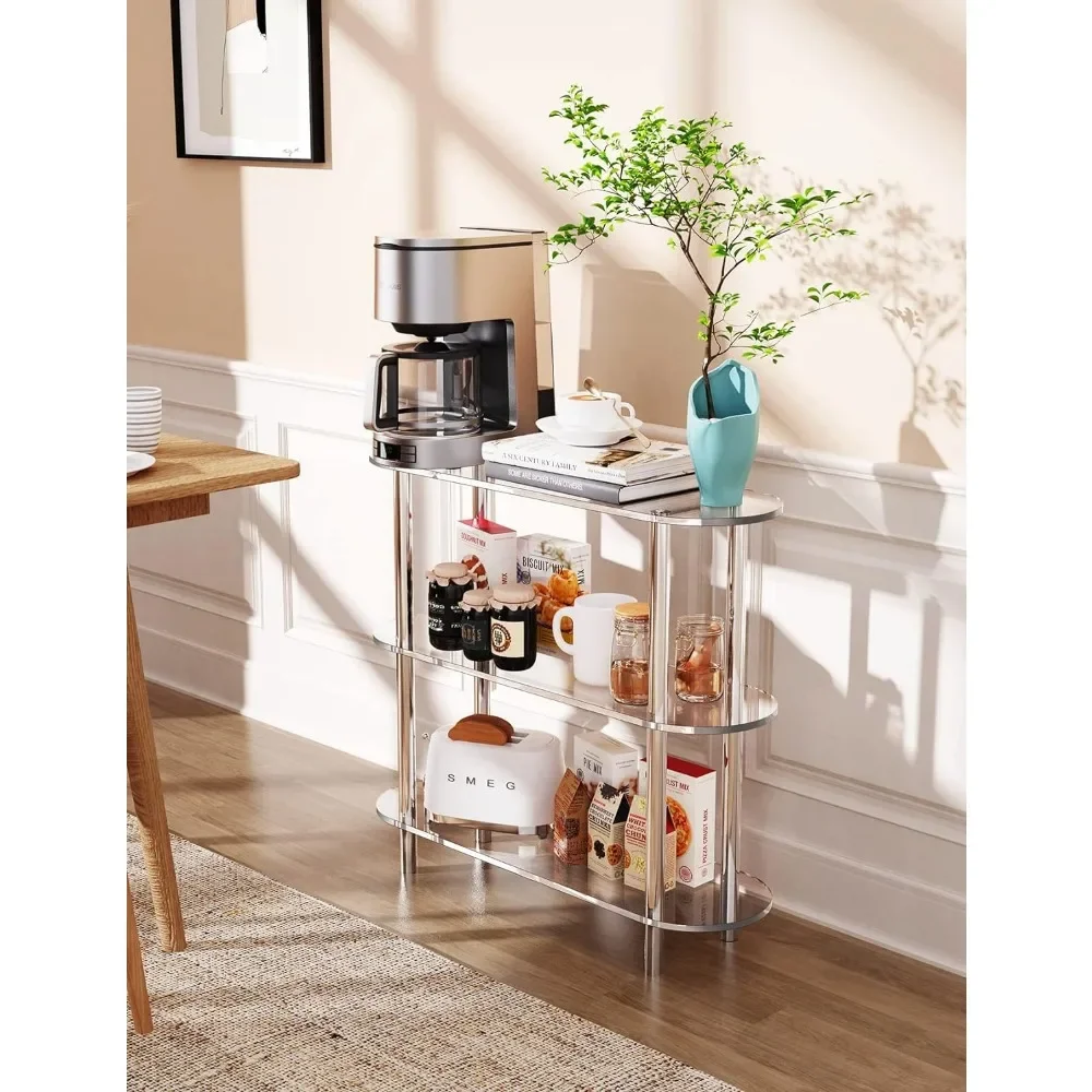 Bookshelf,Console Table for Living Room Bedroom (3 Tier Clear)with Open Contemporary Space Saving,Waterproof Acrylic Bookcase