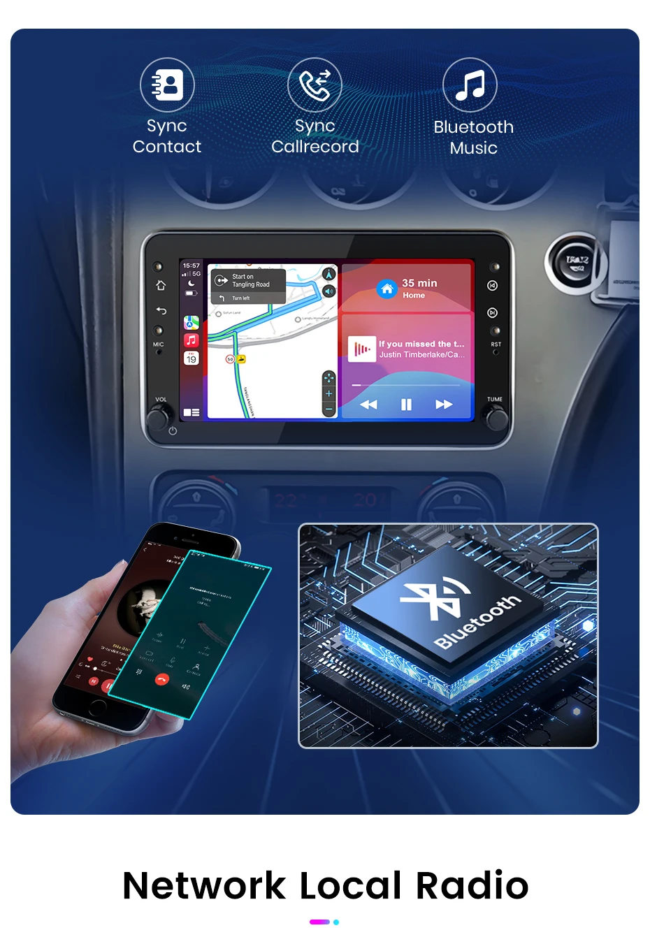 Junsun 7" Wireless Carplay Android Auto Autoradio für Alfa Romeo 159 Brera Spider Sportwagon Stereo GPS Multimedia Player FM SWC – Detail 15