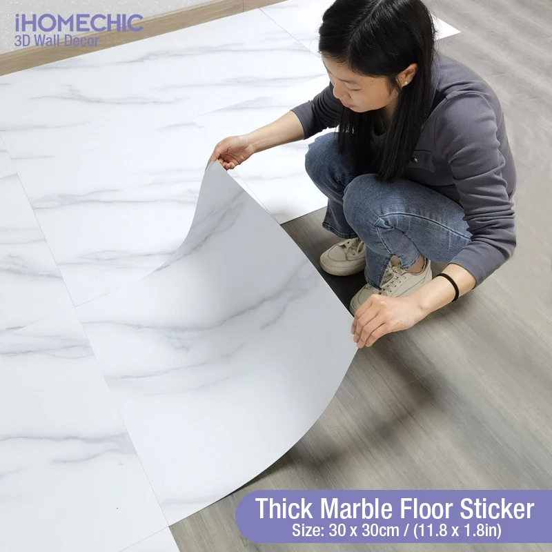 Simulated Marble Tile Floor Sticker PVC Waterproof Self-adhesive for Living room Toilet Kitchen Home Floor Decor 3d Wall sticker