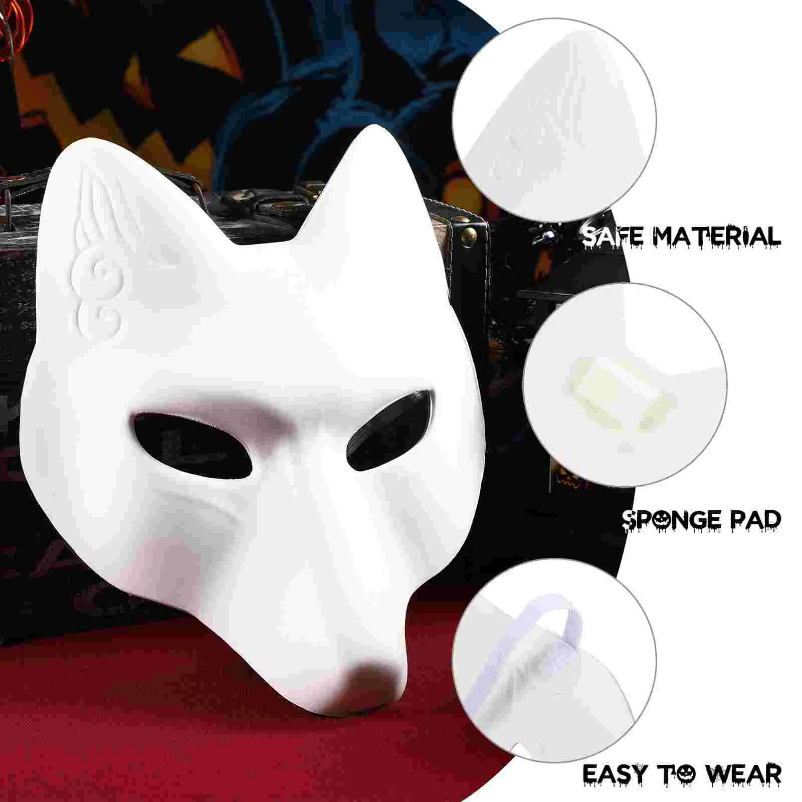 White Fox DIY Mask Cosplay Masks Halloween Costumes Unpainted Masquerade Dress up Face