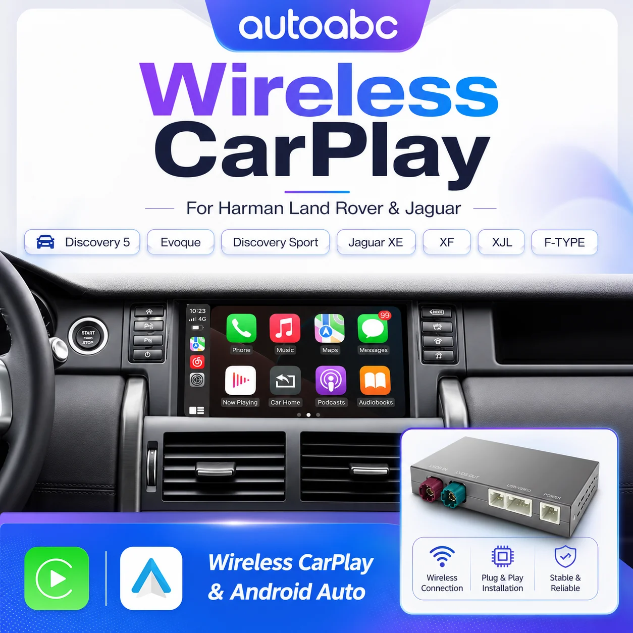 AUTOABC Wireless CarPlay Multimedia Decoder Box For Rover Discovery 5 Evoque Discovery Sport Jagua XE XF Bosch Harman Host  with Android Auto Airplay Mirror Link