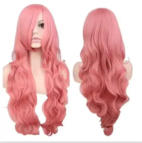 Synthetische lange lockige Cosplay Perücke Kostüm Party rot rosa silbergrau blond schwarz 70 cm Hoch temperatur Haar Perücken