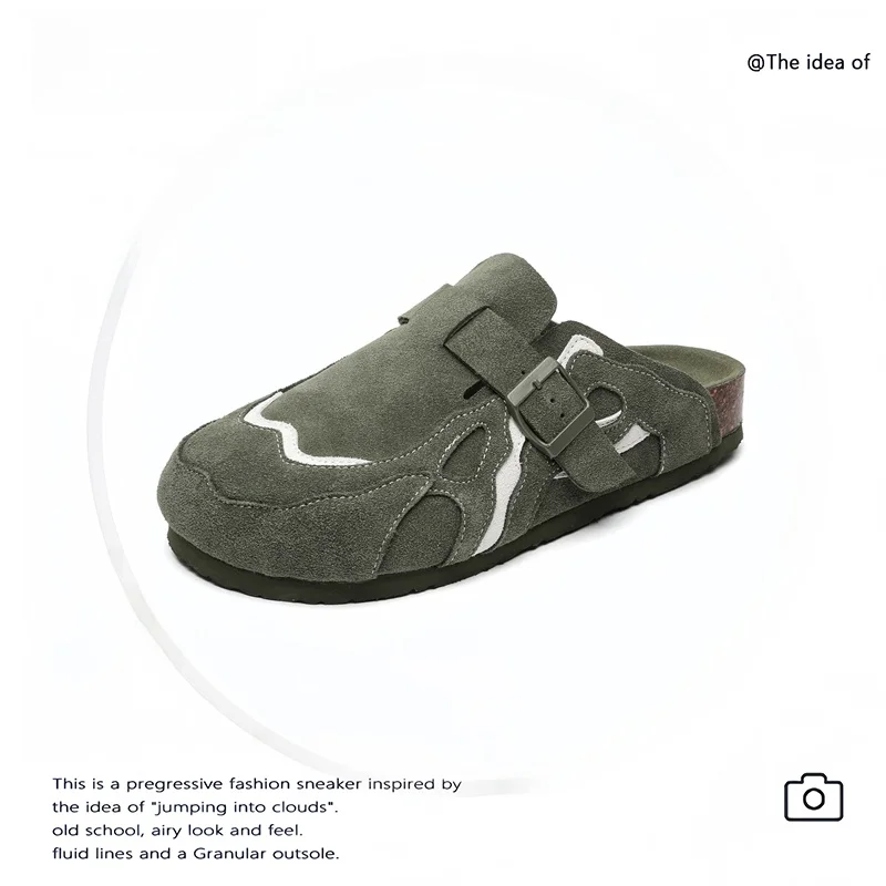 

Outdoor Fashion Brand JIUYU BULL Men's Soft Wood Shoes Leather Cap Toe Half Slippers Casual Breathable Footwear
