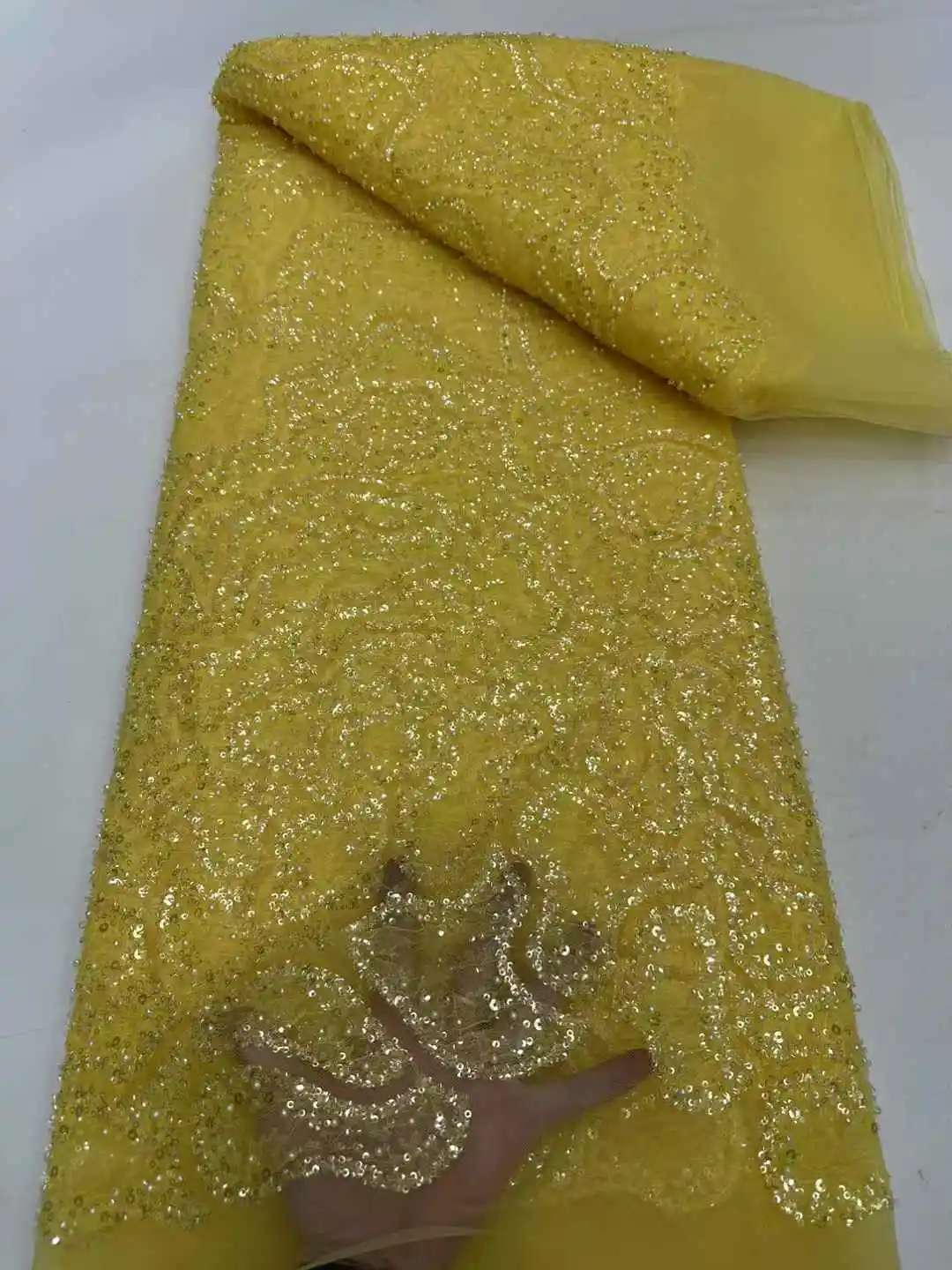 Luxurious Soft Austria Tulle Lace with Stones Elegant High-Quality Mesh for Wedding & Evening Dresses (Latest Colletion)NN8935_R