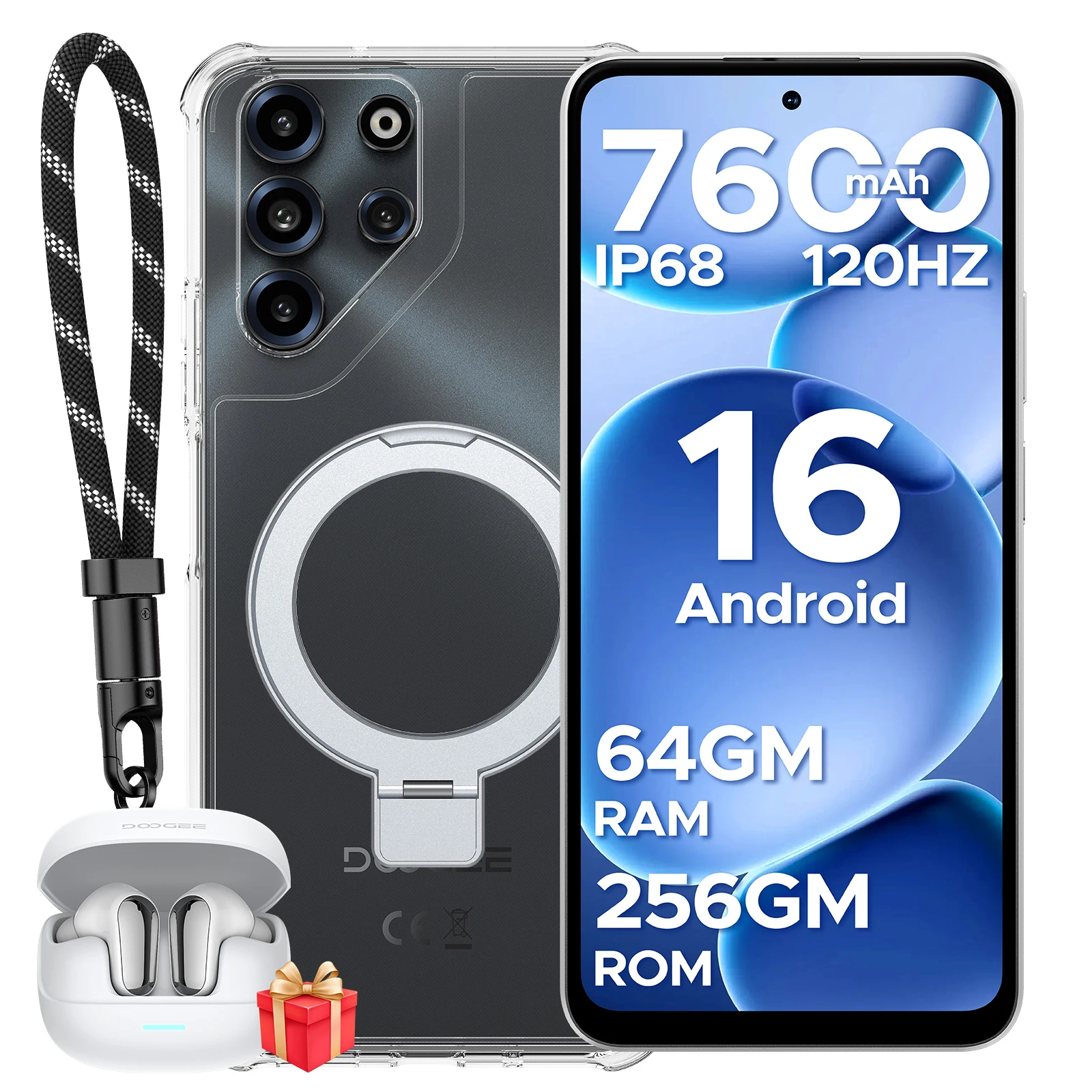 DOOGEE B10 Pro Smartphone IP68 Waterdicht 6.63" 120Hz 7600mAh Batterij 64GB(8+56) RAM 256GB ROM Helio G100 Ondersteunt Widevine L1 NFC Mobiele Telefoon