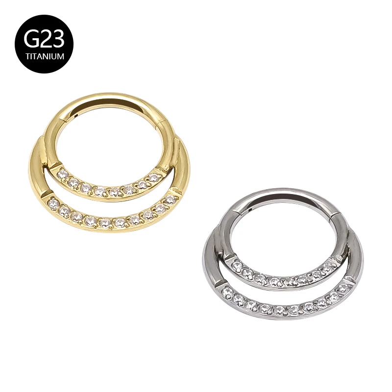 G23 Titanium Nose Ring Cartilage Snug Conch Helix Daith Earrings Round Septum Piercing CZ Zircon Clicker Hoop Body Jewelry 16G