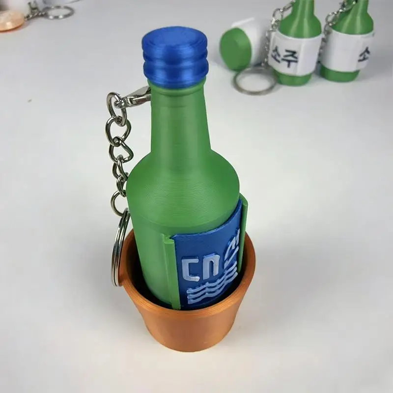Mini Korean Soju Bottle Clicker Keychain Cute Alcohol Bottle Fidget Toy Portable Stress Anxiety Relief Funny Sensory Item