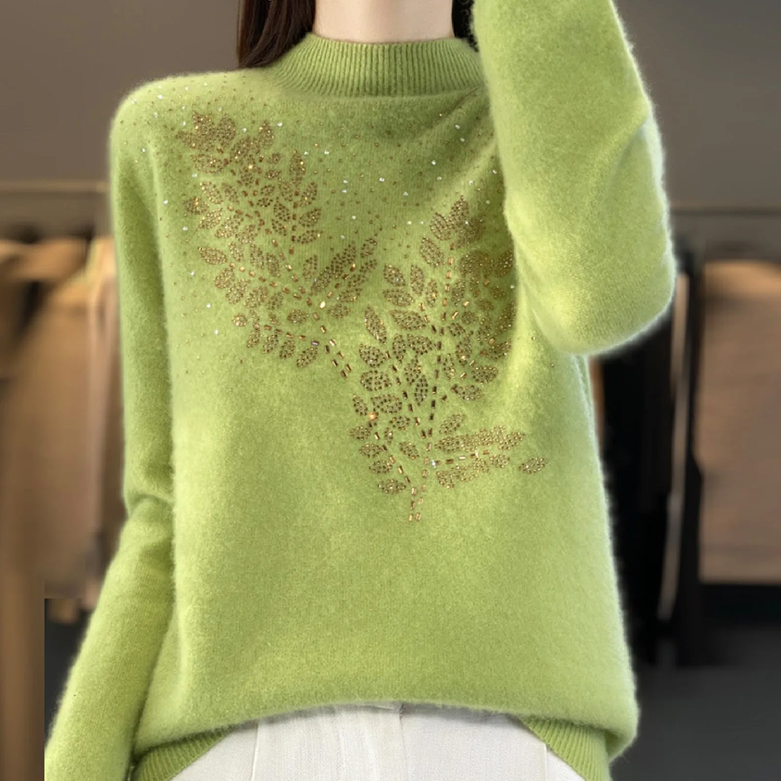 Women\'s Sweater Autumn/Winter New Solid Color Knitwear Half Turtleneck Pullover 2024 Ladies Fashion Blouse Loose Warm Tops