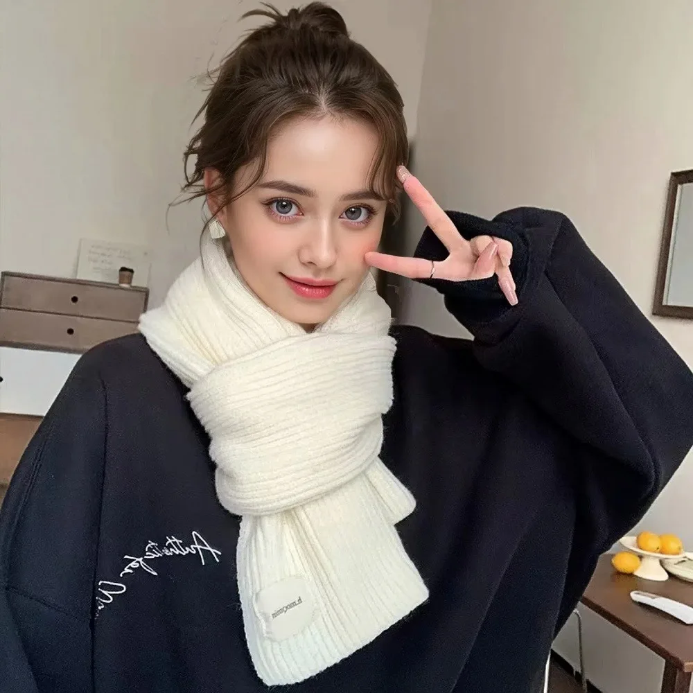 

Autumn Winter Women Knitted Wool Scarf Fashionable Solid Color Warm White Ring Scarf Christmas and New Year Gifts for Men Girls