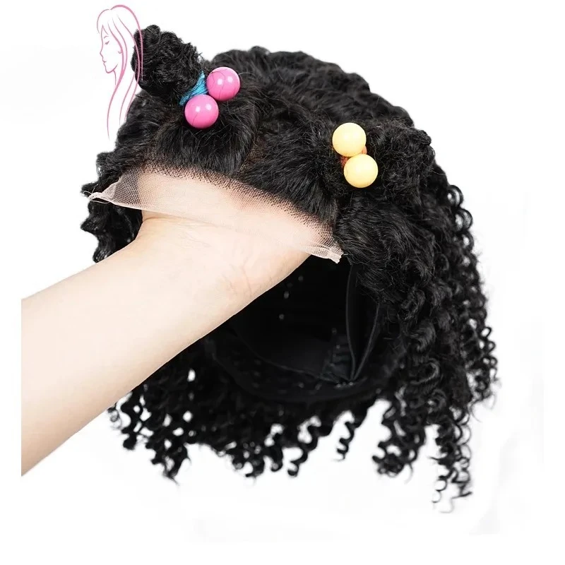 Children's Human Hair Lace Wig - 4x4 Kinky Curly Brazilian Virgin Hair for Cosplay &Everyday Use.lazos para el cabello niña bebe